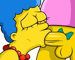 balls blue_hair closed_eyes clown fellatio krusty_the_clown marge_simpson mature_female mature_woman milf the_simpsons veiny_penis