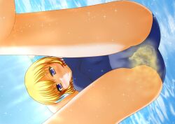 blonde_hair cameltoe legs_up one-piece_swimsuit peeing peeing_self peeing_underwater pullpull15 swimsuit swimwear underwater urinating urination urine urine_stream