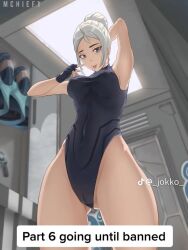 1girls anime_style artist_request bikini female jett_(valorant) one-piece_swimsuit solo tagme tiktok valorant white_hair