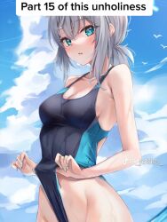 anime_style beach bikini blue_eyes tiktok white_hair