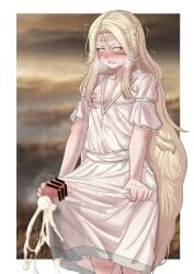 1boy after_sex bar_censor big_penis blonde_hair blush braid censor_bar censored censored_penis cum ebonyxh elden_ring embarrassed femboy feminine_male fromsoftware has_uncensored_version long_hair male male_focus male_only miquella penis pretty_boy see-through shadow_of_the_erdtree yaoi