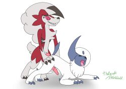 absol absurd_res anal anal_sex doggy_style from_behind_position genitals hi_res katsurokurosaki knot lycanroc male male/male midnight_lycanroc nintendo open_mouth penetration penis pokémon_(species) pokemon pokemon_(species) pokephilia sex tongue tongue_out video_games