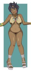 black_hair breasts captainmilf casual dark_nipples dark_skin female game_freak grey_eyes high_heels human milf naked naked_footwear naked_heels nintendo nude olivia_(pokemon) pink_lipstick pokemon pokemon_sm