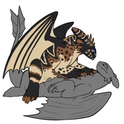 2022 brown_body dragon dreamworks female feral feral_on_feral genitals how_to_train_your_dragon male male/female membrane_(anatomy) membranous_wings night_fury penis pussy scalie symrea telegram_sticker western_dragon wings ych