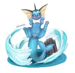 absurd_res anus blue_body eeveelution female feral genitals hi_res lunacatmia nintendo pokémon_(species) pokemon pussy solo spread_pussy spreading suspended_in_midair vaporeon video_games water