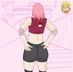 1girls adapted_costume adjusting_clothes adjusting_shorts animated ass ass_focus back_view bike_shorts blank_eyes boruto:_naruto_next_generations close-up crop_top elbow_pads faceless_male facing_away female female_focus jiggle jiggling_ass long_hair lrslink male male_pov naruto naruto_(series) nosebleed pink_hair pov presenting presenting_ass rear_view sakura_haruno shaking shaking_butt short_hair spats uzumaki_naruto yellow_hair