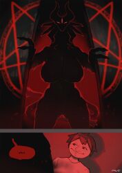 bebebebebe big_breasts darkness demon demon_mommy fluffy_demon fluffy_tail funny_face goat_demon long_claws lying_down male meme meme_face milf open_door pentagram red_background red_eyes teratophilia text