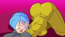 1girls ass_up big_ass big_breasts big_butt blue_hair blushing bulma_briefs dat_ass dragon_ball dragon_ball_super_super_hero jumpsuit kishinpain tagme tongue_out winking