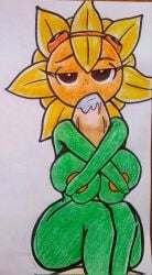 big_penis blowjob bodyjob breast_grab breast_press colored_pencil_(artwork) fellatio paizuri penis penis_grab penis_lick plant plant_girl plantie plants_vs_zombies plants_vs_zombies:_heroes solar_flare_(pvz) sunflower sunflower_(pvz) tits yelaki