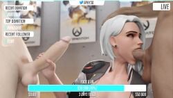 1girls 2boys 3d american animated aphy3d ashe_(overwatch) beauty_mark bikini_top blizzard_entertainment blowjob bob_cut clothed clothed_female_nude_male clothed_sex deepthroat duo duo_focus earring eye_contact eyelashes eyeshadow face_fucking fellatio female female_focus hand_on_head handjob hi_res highres kneeling large_breasts large_penis light-skinned_female light-skinned_male light_skin medium_hair mmf_threesome on_side oral overwatch overwatch_2 pale-skinned_female pale-skinned_male pale_skin penis petite red_eyes red_lipstick seductive_eyes short_hair short_playtime shorter_than_30_seconds shorter_than_one_minute sound sound_effects straight throat_bulge throat_fuck throat_noise video white_hair