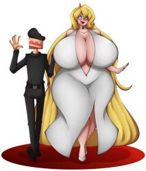 1boy 1girls 2019 abstract_background absurd_res big_breasts blonde_hair blush boob_window breasts busty cake cake_slice cassie_(theycallhimcake) choker cleavage cleavage_cutout curvaceous curvy curvy_body curvy_female curvy_figure digital_drawing_(artwork) digital_media_(artwork) dress duo ear_ring eyelashes female fingers for_a_head hi_res huge_breasts large_breasts light-skinned_female light-skinned_male light_skin long_hair male purple_eyes simple_background superix thick_thighs venus_body voluptuous waving white_background wide_hips