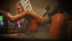 1boy 1girls 3d ahsoka_in_exile ahsoka_tano alien alien/human alien_girl animated animated_image athletic_female bar being_watched big_breasts bottomless bouncing_breasts breasts clothed_sex crossbowpussycat doggy_style from_behind from_behind_position human_penetrating interspecies lekku light-skinned_male no_panties orange-skinned_female orange_skin penis public_sex saloon sex standing_doggy_style standing_sex star_wars tagme togruta unseen_male_face