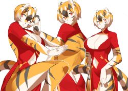 1girls anthro aspirindabaitu backless_outfit big_breasts breasts dress female mei_xiang mx99926 oc original_character red_eyes solo solo_female striped striped_body striped_fur stripes tagme tiger_ears tiger_girl tiger_tail waai_fu_(arknights)