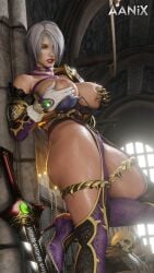 1girls 3d aanix areolae armor big_breasts blue_eyes breasts breasts_out female female_only gloves grabbing_own_breast hair_over_one_eye high_heel_boots high_heels isabella_valentine large_breasts lipstick looking_at_viewer nipples short_hair skull solo soul_calibur sweat sword tagme thick_thighs wet_skin white_hair