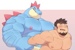 alligator alligatorid anal anal_sex anthro anthro_dominating_human anthro_penetrating anthro_penetrating_human beard big_dom_small_sub big_muscles big_pecs blue_body blush bound brown_hair crocodilian dominant dominant_anthro dominant_male duo facial_hair fangs feraligatr from_behind_position hair hi_res holding_arm holding_arms holding_partner human human_on_anthro human_penetrated interspecies larger_anthro larger_male male male/male male_penetrated male_penetrating male_penetrating_male mammal multicolored_body musclegut muscular muscular_anthro muscular_male nintendo nipples nude o-ro open_mouth pecs penetration penile penile_penetration penis_in_ass pokémon_(species) poképhilia pokemon reptile scalie sex size_difference smaller_anthro smaller_male smaller_penetrated spikes spikes_(anatomy) submissive submissive_human submissive_male teeth video_games yellow_body