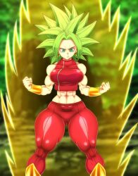 1girls ass big_ass big_butt clothed clothed_female dragon_ball dragon_ball_super female female_only green_hair hashimiro_takahi kefla muscular_female pornography solo