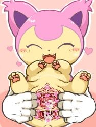 <3_censor anal anal_sex anus bestiality bodily_fluids censored closed_eyes cum cum_in_ass cum_in_pussy cum_inside disembodied_hand duo female genital_fluids genital_torture genitals heart hi_res human mammal nintendo penetration pink_body pokémon_(species) pokemon pussy skitty smile spread_anus spread_pussy spreading video_games