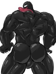 1boy alien ass balls big_ass gay huge_ass humanoid ling12110 long_tongue looking_at_viewer looking_back male male_focus male_only marvel monster muscular muscular_male solo solo_focus straight_hair symbiote tongue venom venom_(marvel)