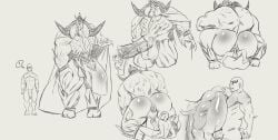 2boys ass balls big_butt big_penis dick erection fate/grand_order gay horns huge_butt ivan_the_terrible_(fate) ling12110 looking_at_another male male/male muscular muscular_male nude penetration riding_penis sex size_difference sketch small_dom_big_sub tagme