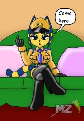 1girls animal_crossing ankha ankha_(animal_crossing) big_breasts black_eyes blue_hair boots breasts couch crossed_legs dominatrix female female_domination femdom hat huge_breasts metalzaki_(artist) nintendo pov sitting sitting_on_couch sitting_on_sofa sofa solo solo_female tagme talking_to_viewer