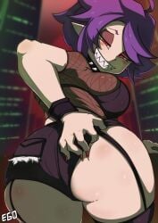 ass ass_focus las_demoniacas_desventuras_de_vampiranhya purple_hair red_eyes red_nails sharp_teeth smile vampiranhya