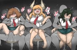 3boys 3girls belly_bulge big_ass big_breasts blush clothed_female_nude_male enigi09 female_on_top groping groping_breasts half-closed_eyes happy_sex heart horns huge_breasts komori_kinoko maledom my_hero_academia school_uniform sex shounen_jump straight tagme thick_thighs tie tokage_setsuna tsunotori_pony