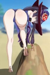 aruman ass bending_over genshin_impact mona_(genshin_impact) presenting_hindquarters