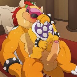 1:1 2022 2boys absurd_res anthro anthro_on_anthro anus argon_vile ass balls bara big_balls big_penis blush bodily_fluids bowser bracelet cum duo erection eyewear foreskin gay gay_kissing genital_fluids genitals hair hi_res horn jewelry kissing koopa koopaling male male/male male_focus male_only mammal mario_(series) muscular muscular_male nintendo nude penis precum red_hair roy_koopa saliva scalie shell spiked_bracelet spiked_shell spikes spikes_(anatomy) spread_butt spreading sunglasses sweat vein veiny_penis video_games