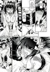 1boy 1girls ass blowjob breasts celestia_ludenberg completely_nude completely_nude_male danganronpa danganronpa:_trigger_happy_havoc danganronpa_1 doujinshi english_text fat_man female female_on_top goth human male monochrome open_clothes orgasm penis pussy rubbing_penis straight straight_hair taira_kosaka text yamada_hifumi