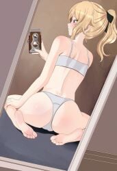 aruman ass blonde_hair genshin_impact jean_gunnhildr kneeling selfie underwear