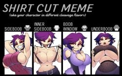 1girls female_only huge_breasts las_demoniacas_desventuras_de_vampiranhya purple_hair sharp_teeth shirt_cut_meme smile vampiranhya