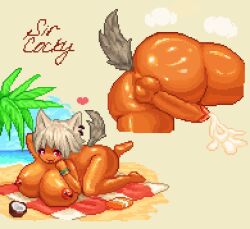 1futa animal_ears areolae ass balls beach big_penis breasts cum dark-skinned_futanari dark_skin erection full_body futa_only futanari hands-free highres huge_breasts humanoid humanoid_penis kemonomimi large_breasts large_penis nipples nude penis pixel_art sand sircocky solo sweat tail thick_thighs wolf_ears wolf_girl wolf_tail