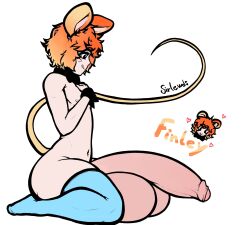 1boy balls blonde_hair femboy finley_(sirlewds) huge_balls huge_cock humanoid hung_trap kneeling light-skinned_male light_skin male male_only mouse_boy mouse_ears mouse_humanoid mouse_tail nipples nude orange_hair partially_retracted_foreskin penis side_view sirlewds skindentation solo thick_thighs thighhighs two_tone_hair uncut wide_hips