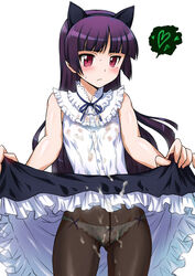 blush cum female gokou_ruri long_hair my_little_sister_can't_be_this_cute panties purple_hair red_eyes skirt_lift solo tehwalrus_edits