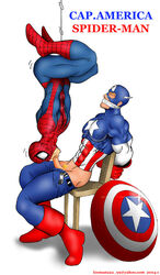 2boys abs arms_behind belt biceps blonde_hair bondage boots bound bound_wrists captain_america captain_america_(series) chair closed_eyes fellatio forced_yaoi gag icemanblue male male_only maledom malesub marvel mask multiple_boys multiple_males muscles muscular oral pecs penis peter_parker pubic_hair rape reverse_forced_oral serratus_anterior sitting smooth_skin spider-man spider-man_(series) spider-man_blowjob spider_blowjob steve_rogers uncensored unusual_position upside-down upside_down_fellatio web white_background yaoi