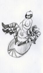 1girls beret breasts james_and_the_giant_peach miss_spider monochrome nude pussy sketch