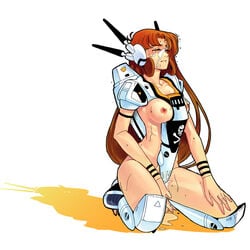 1girls 2008 breasts brown_hair cao-cao clothing cum cum_on_face curvaceous female human large_breasts light-skinned_female light_skin lisa_hayes long_hair macross mecha_musume medium_breasts misa_hayase nipples robotech shadow solo super_dimension_fortress_macross white_background