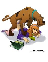 1girls all_fours anal ass ass_grab bent_over canine daphne_blake disclaimer dog doggy_style female from_behind hanna-barbera human interspecies male pants_down penis rape scooby-doo scooby-doo_(character) sex straight zoophilia