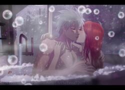 1boy1girl bath bathing bathroom bathtub bubble_bath bubbles closed_eyes duo duo_focus foam hatake_kakashi kissing lesya7 long_hair male/female male_with_female naked naruto naruto_(series) naruto_shippuden original_character red_hair romantic romantic_ambiance scar scar_across_eye shared_bathing short_hair silver_hair soap wet wet_body wet_hair wet_skin