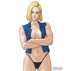 android_18 big_breasts blonde_hair dragon_ball dragon_ball_super dragon_ball_z erogon female medium_hair milf