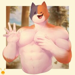 abs anthro belly belly_button cute detailed epic_games fang fangs felid feline feline_humanoid felis fortnite fur furry hand_on_chest humanoid jinxd101 mammal meowscles_(fortnite) mob_face muscular muscular_male nude one_eye_closed open_mouth pecs pectorals shirtless smiling waving wholesome