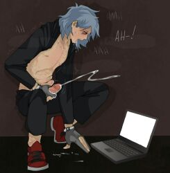 1boy cum ejaculation laptop male_only masturbation my_hero_academia shigaraki_tomura tomura_shigaraki