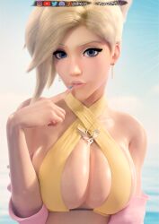 1girls 3d angela_ziegler big_breasts bikini blizzard_entertainment blonde_hair blue_eyes breasts cleavage forceballfx looking_at_viewer mercy overwatch ponytail seductive_look tagme