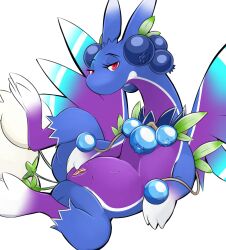 blue_sky_fruit_berry_dragon dragon female feral food fruit genitals hi_res honeymono looking_at_viewer nude plant pussy puzzle_and_dragons simple_background solo video_games white_background wings