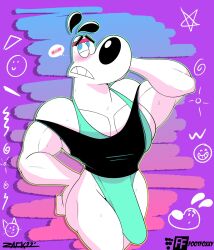 1boy big_penis blue_eyes blush bulge canine dog dudley_puppy footfoxxy furaffinity furry gay headband himbo looking_away male male_only muscles muscular muscular_male nickelodeon nicktoons paramount_pictures t.u.f.f._puppy tagme tank_top white_fur