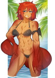 1girls bikini blue_eyes dragon dragon_girl dragon_humanoid dragon_tail frostworks quest_failed red_eyebrows red_hair red_scales ruby_(quest_failed) scales tail tree water