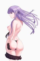 1girls almost_naked ass breasts ceilinginmyroom danganronpa danganronpa:_trigger_happy_havoc danganronpa_1 female female_only gloves kirigiri_kyouko skirt skirt_down solo straight_hair thick_ass thong topless topless_female white_background