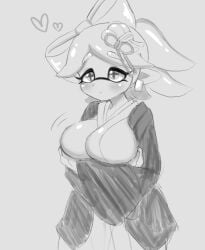 big_breasts clothing cute female female_only inkling kimono marie_(splatoon) monochrome pen_(artist) solo splatoon tagme