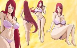 1girls ass barefoot big_breasts bikini blush breasts curvaceous curvy curvy_figure female female_only jangosmashone long_hair looking_at_viewer mature mature_female milf multiple_poses multiple_views naruto naruto_(series) naruto_shippuden playing_with_hair red_hair sitting smile solo solo_focus standing swimsuit uzumaki_kushina very_long_hair