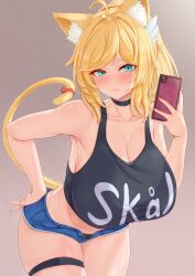 big_breasts blonde_hair blue_eyes breasts cat_ears cat_tail catgirl creamcod female huge_breasts jefflink large_breasts light-skinned_female light_skin pale-skinned_female pale_skin short_shorts tagme thor_chan virtual_youtuber vrchat